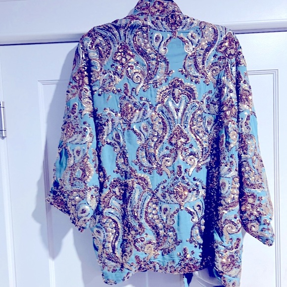💛All that glitters …is gold … Anthro gold sequin kimono. Sz.MLNWT 🎄HolidayReady! - Picture 5 of 16
